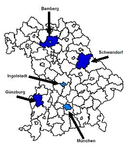 Landkarte von Bayern in Landkreise gegliedert