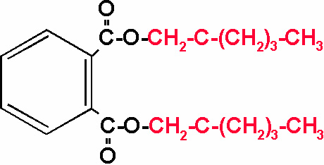 Strukturformel des Di-2-ethylhexylphthalat (DEHP)