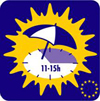 Pictogramm: Sonnenschirm und Uhrsymbol 11-15h