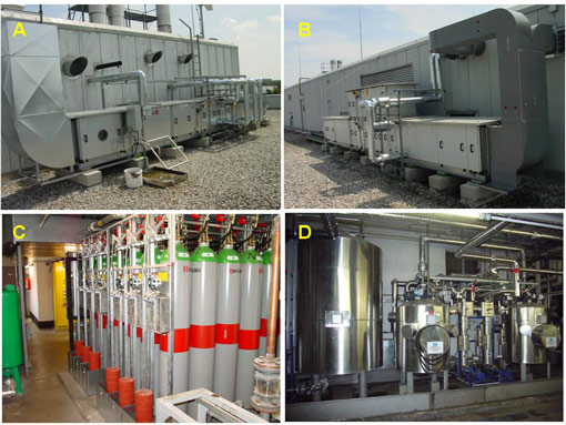 Fotos zu den technischen Sicherheitsmaßnahmen des "S3-Labors". Detailinformationen in der nachfolgenden Abbildungsbeschreibung.