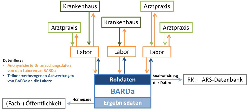 Die Abbildung zeigt ein Flussdiagramm zur Darstellung der Teilnehmer für BARDa und deren Vernetzung.