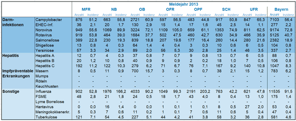 Tabelle Infektionskrankheiten Meldejahr 2013