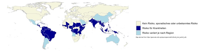 Weltkarte Dengue-, Zika-, Chikungunya-, Oropouche- Viren