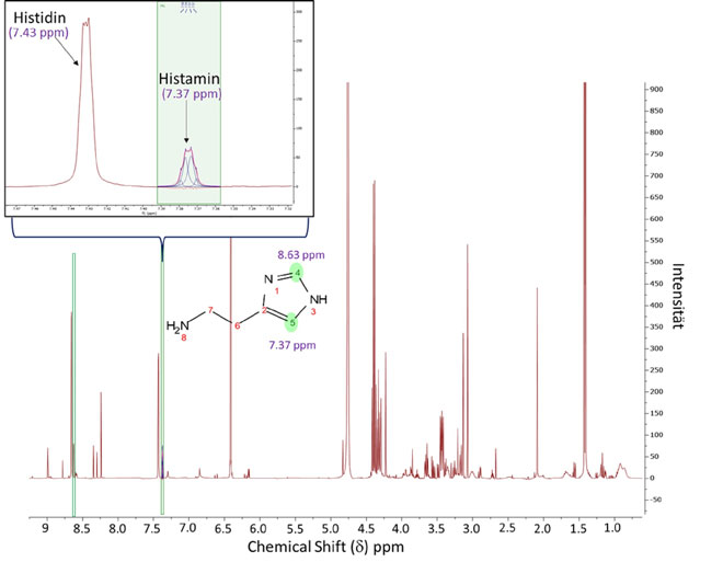 farbige Abbildung eines 1H-NMR-Spektrums einer Thunfischprobe