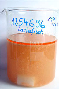 Das Foto zeigt ein 2-Liter-Glas mit einer trüben orangefarbenen Flüssigkeit.