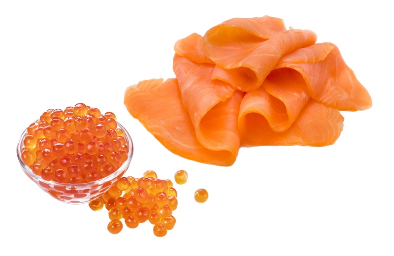 Kaviar und Lachs.