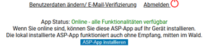 Nach dem Einloggen in das eigene Benutzerkonto, erscheint u.a. der Button ASP-App installieren, um die Progressive Web App lokal auf dem Smartphone installieren zu können.