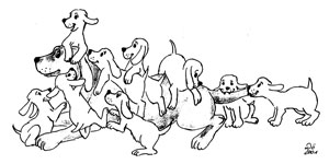 Zeichnung von mehreren Hunden